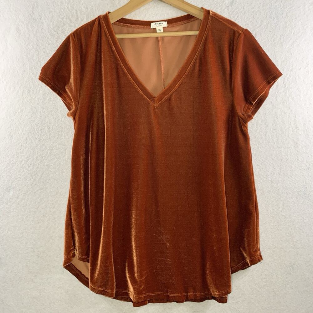 Womens Velvet V Neck Top Sz M Burnt Orange Whimsigoth Fall Witchy Y2K